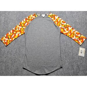 LuLaRoe Randy T-Shirt Womens XXS Multicolor Candy Corn 3/4 Sleeve Stretch New